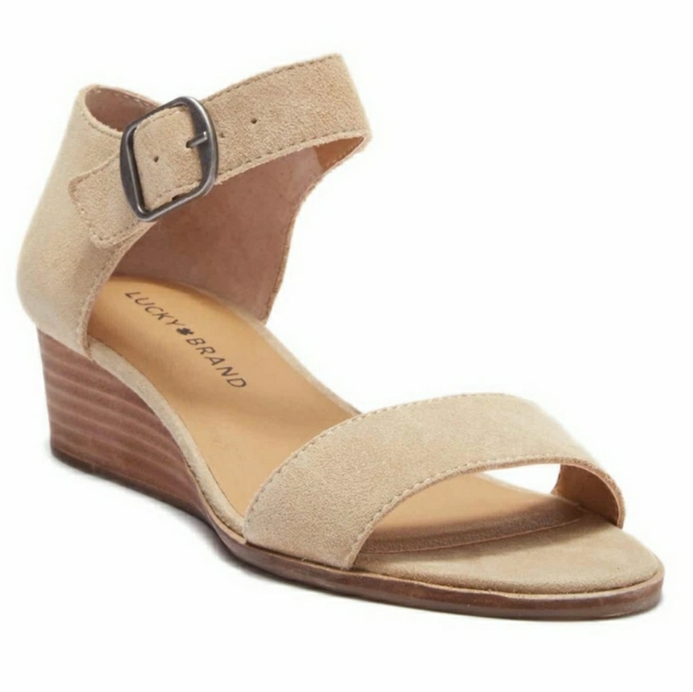 EUC LUCKY BRAND GENUINE SUEDE LOW WEDGE SANDALS - RENZEE